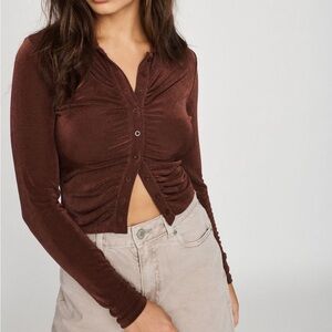 Garage Ruched Brown Metallic Top
